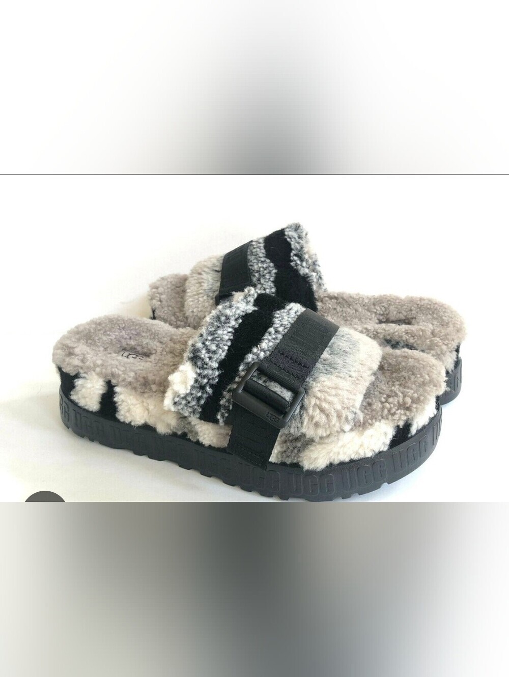 UGG Men’s Black & Gray Sherpa Slide Sandals